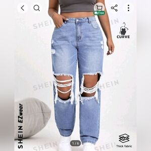 SHEIN EZwear Plus Women's Jeans With Pockets &Distressed Holes size 2X (16) #100